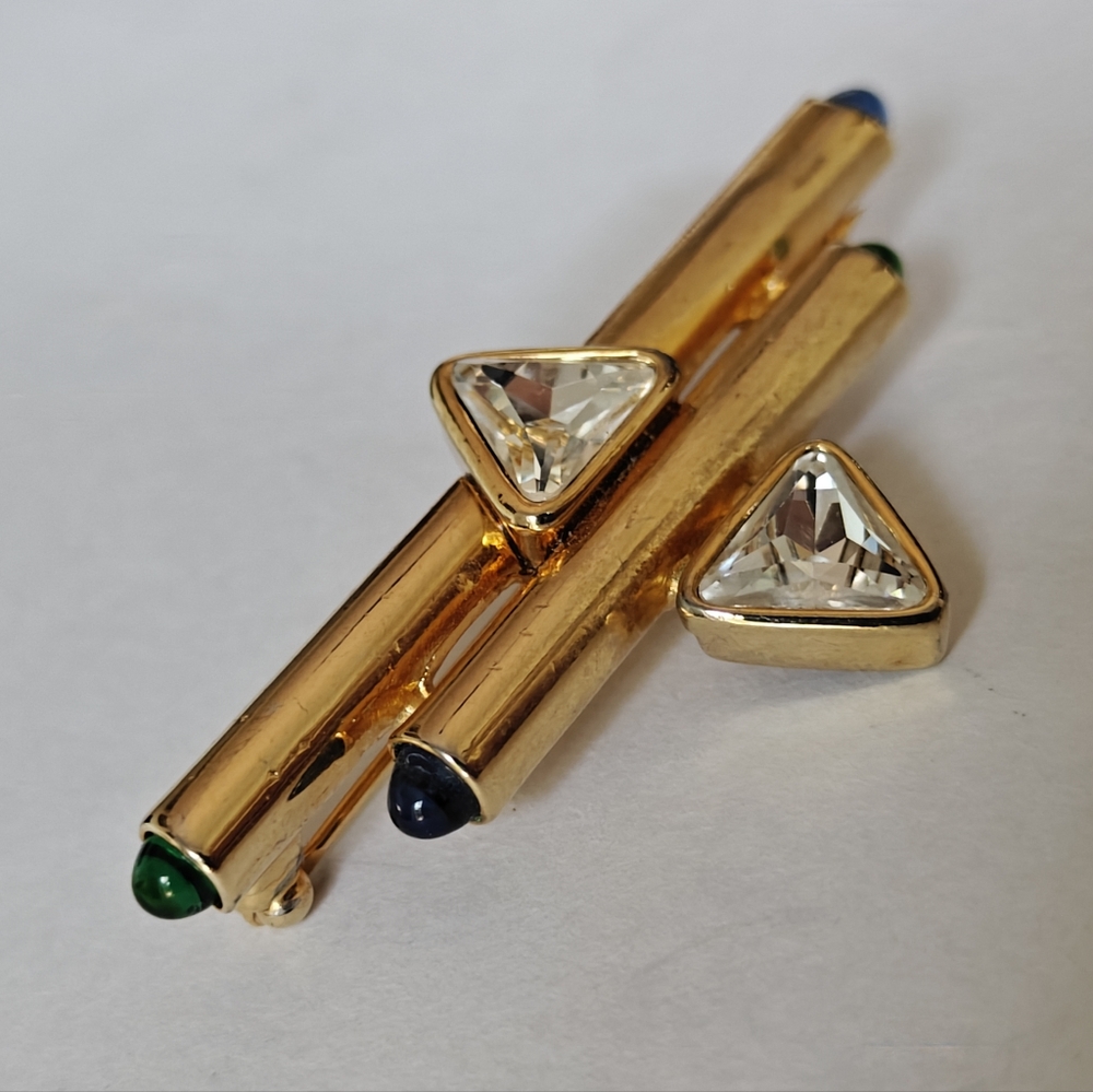 Vintage Andre Courreges Bar Brooch with Triangular Crystals And Bullet Cabs